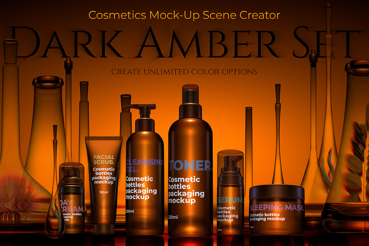 Dark Amber Cosmetics Scene Creator, a Product Mockup by Vasily Kulinich (Photo 1 of 14)