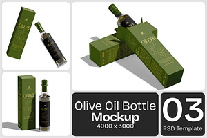 Olive Oil Bottle with Box Mockup, a Packaging Mockup by Permadi Creative