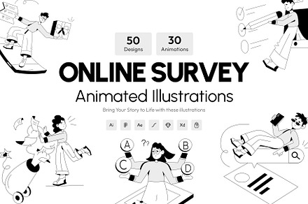 Animated Online Survey Illustrations, an Illustration by Prosymbols