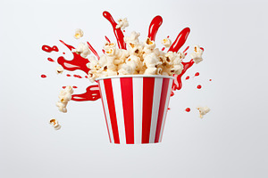 Paper cup with popcorn on white background, a Food & Drink Photo by AlyaAnd
