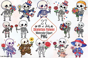 4th of July Skeleton Flower Clipart, a Seasonal Illustration by RobertsArt