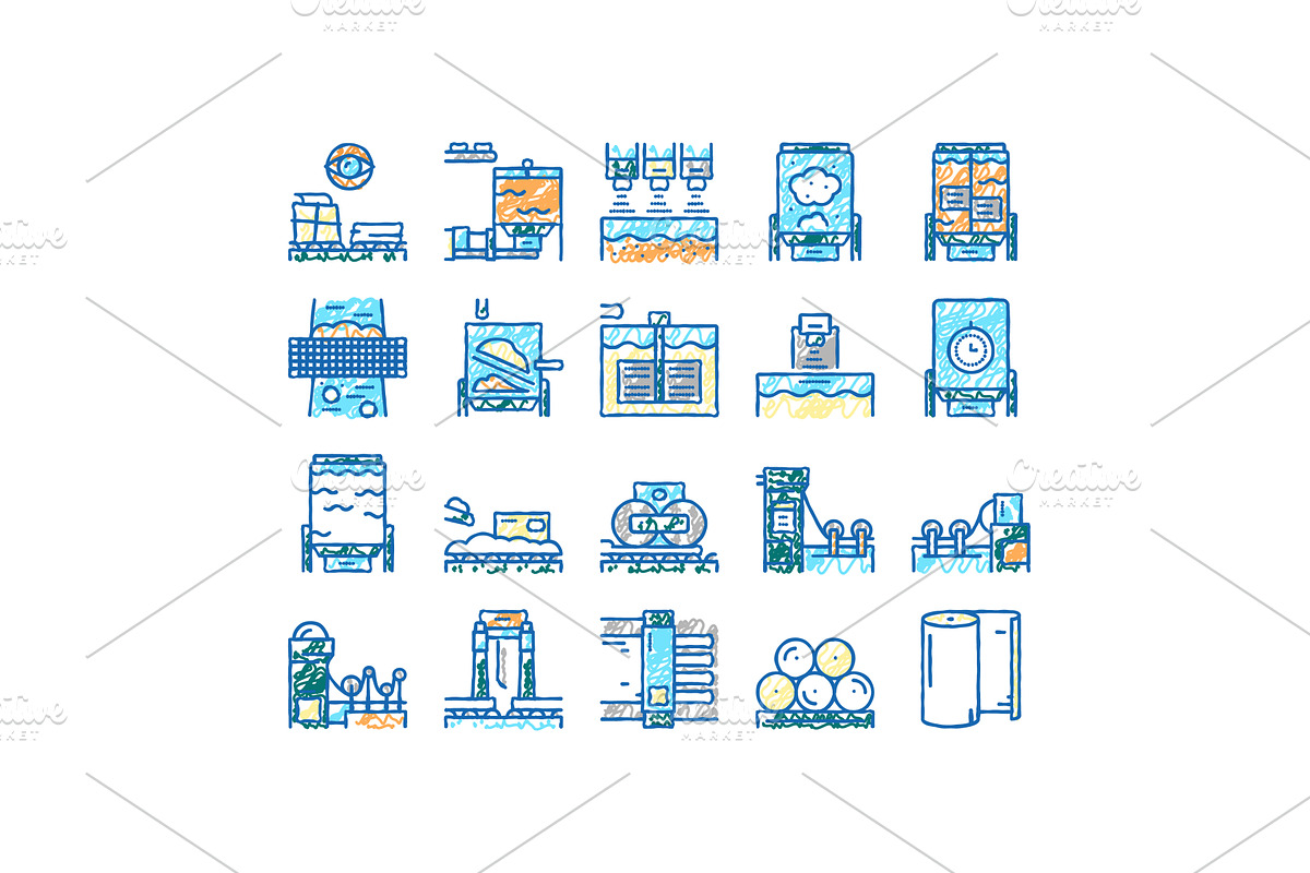Paper Production Plant set Icons, an Object Illustration by pikepicture
