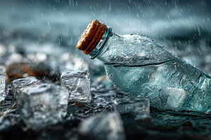 Glass bottle rain ice cubes water dr, an Abstract Photo by Pixeness Studio