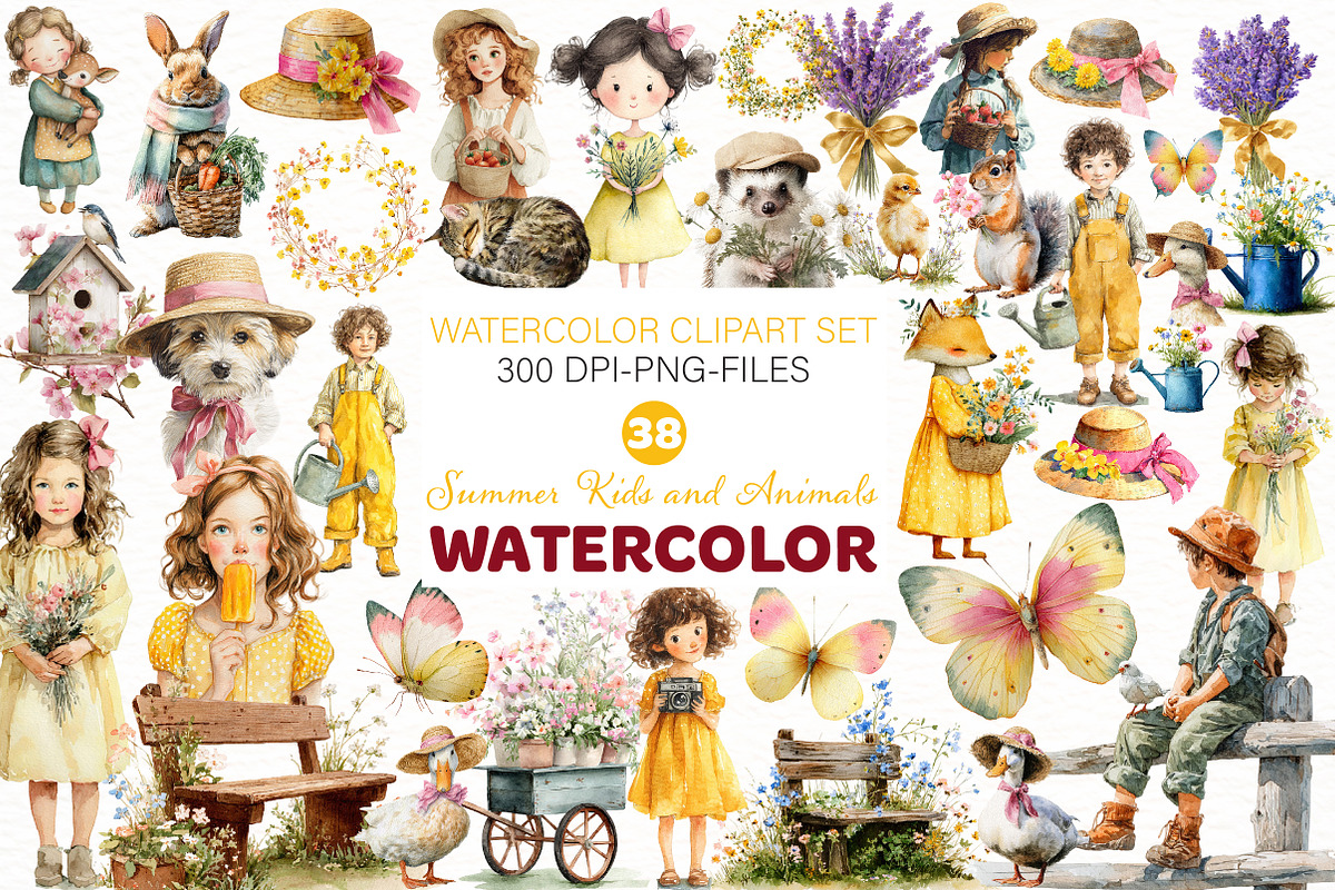 Summer Kids and Animals Clipart, an Illustration by Designworld (Photo 1 of 5)