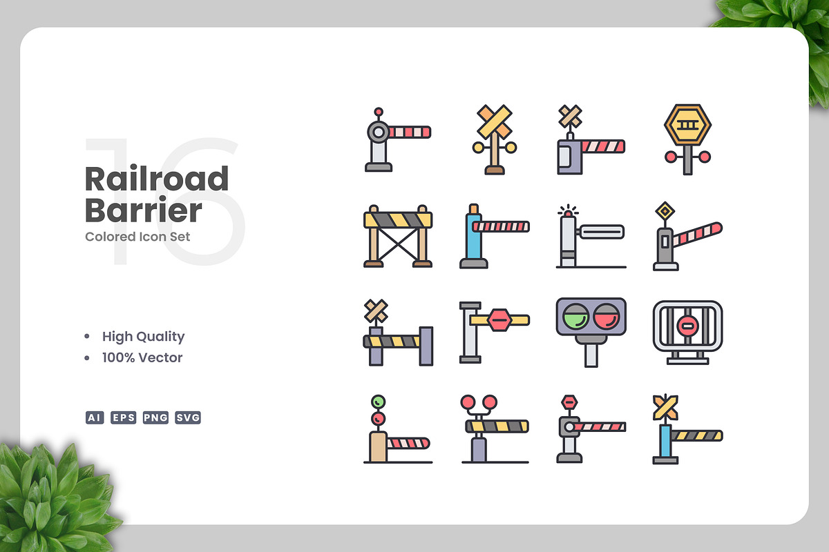 Railroad Barrier Colored Icons, an Icon by Upnowgraphic