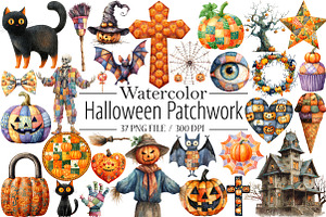 Halloween Patchwork Clipart PNG, an Illustration by Libby Wishes