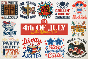 4th of July T-Shirt Design Bundle, an Illustration by RobertsArt