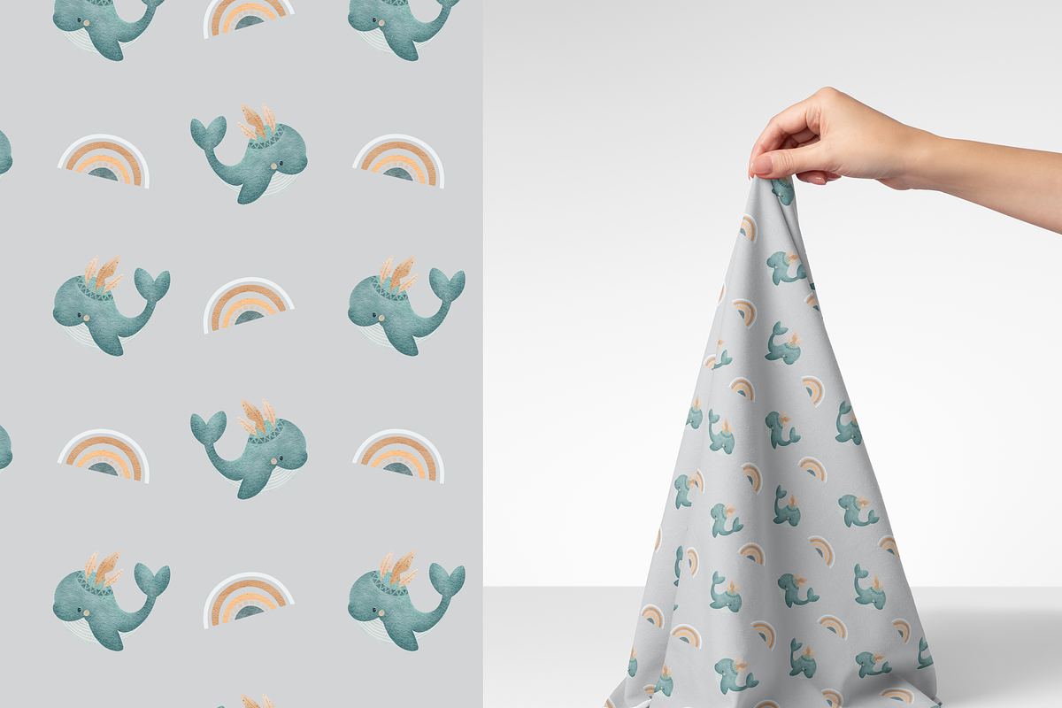 Boho Whale & Rainbow, a Pattern Graphic by tetiartline (Photo 3 of 10)
