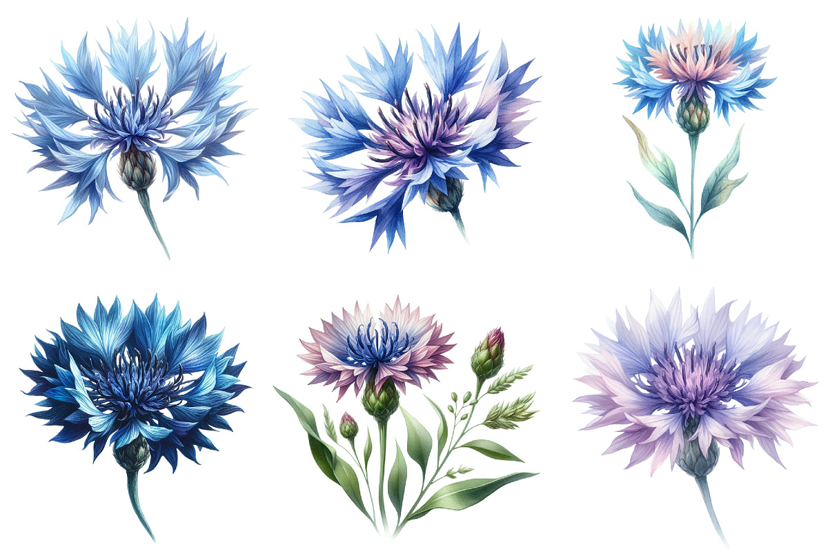 Blue Watercolor Cornflower Clipart, an Illustration by Daily.Designs (Photo 4 of 5)