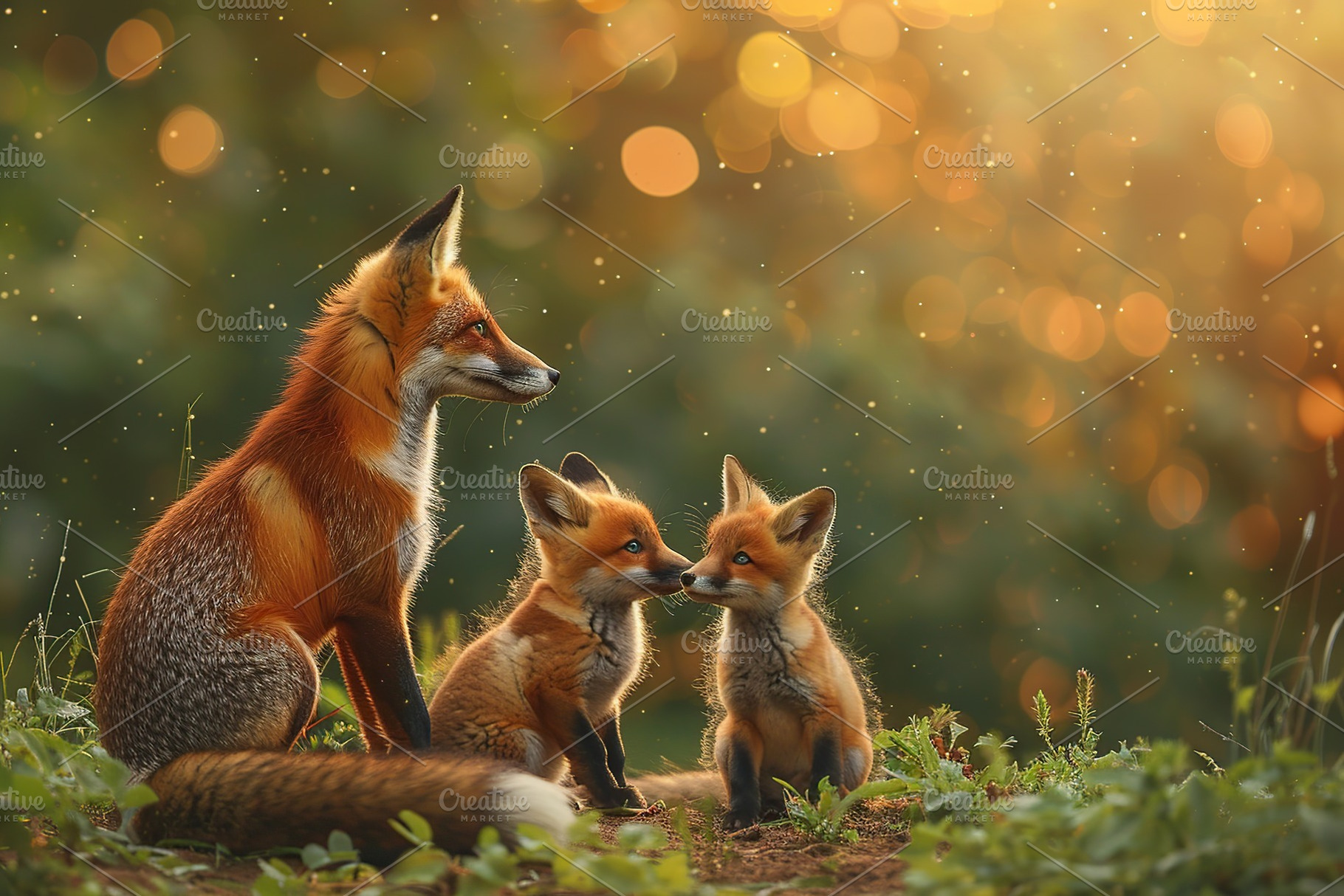 Wild fox family in summer natural forest, an Animal Photo by AlyaAnd