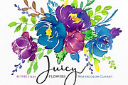Juicy Bright Watercolor Flowers, a Decorative Illustration by GraphicsDish (Thumbnail 1 of 4)
