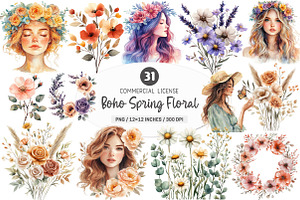 Boho Spring Floral Clipart PNG, an Illustration by SinaCreation