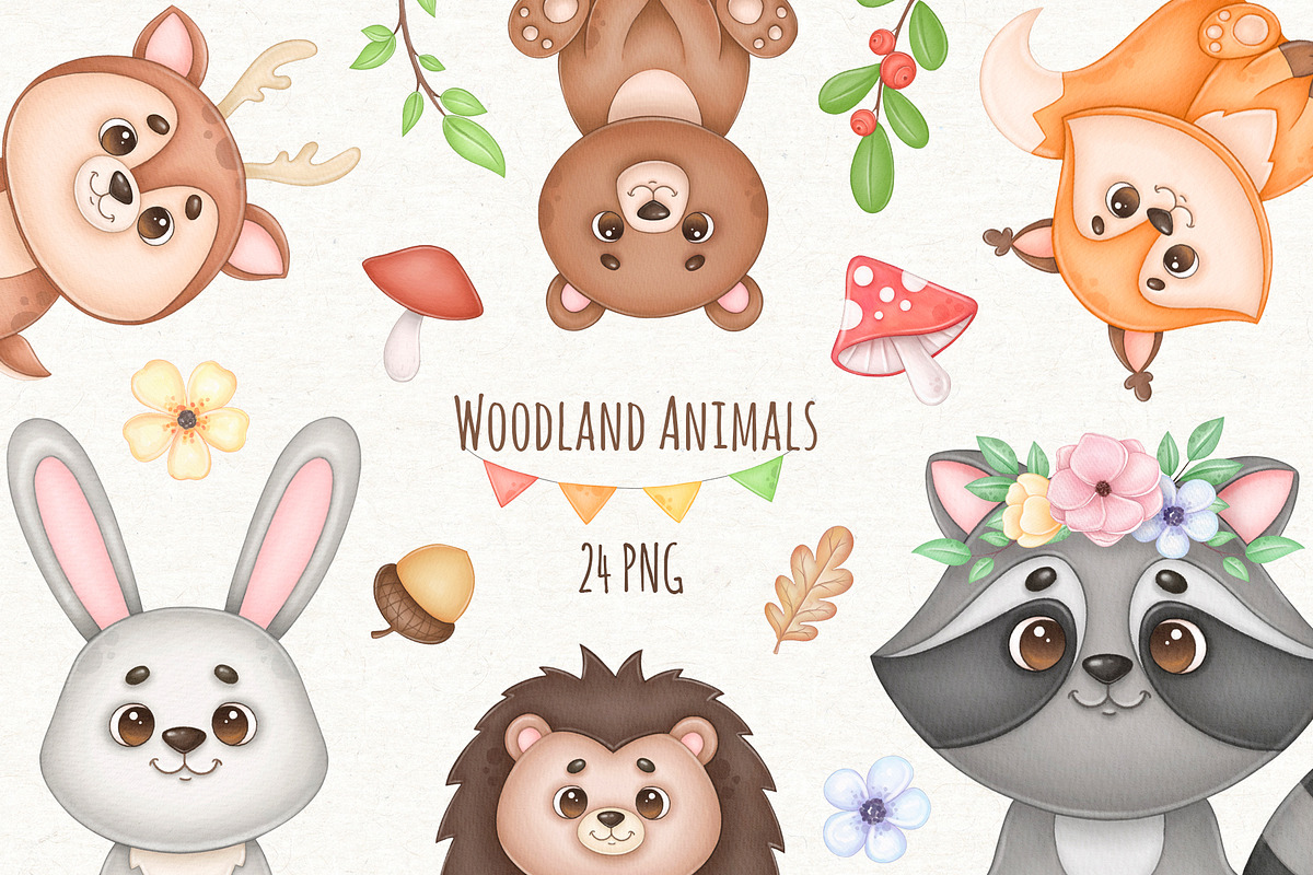 Watercolor Woodland Animals Clipart, an Animal Illustration by ekossa_art (Photo 1 of 6)