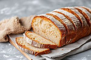 Sliced baked bread on grey background, a Food & Drink Photo by AlyaAnd