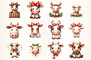 Christmas Cow Coquette Bow Clipart, an Illustration by CrexoraLab (Thumbnail 3 of 5)