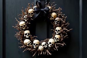 Halloween Wreath Made Of Skulls And, a Photo by LOGOCREATIVE