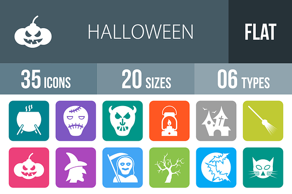 35 Halloween Flat Round Corner Icons preview 4