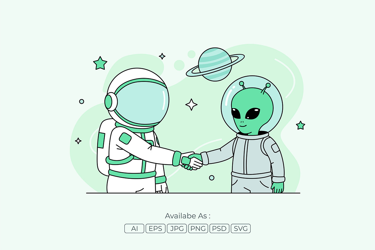 Astronaut Alien Friendship Vector, an Object Illustration by Partikusi Design (Photo 2 of 3)