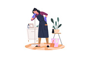 Tired housewife cleaning, cooking, a Person Illustration by PaperTrident (Thumbnail 2 of 7)