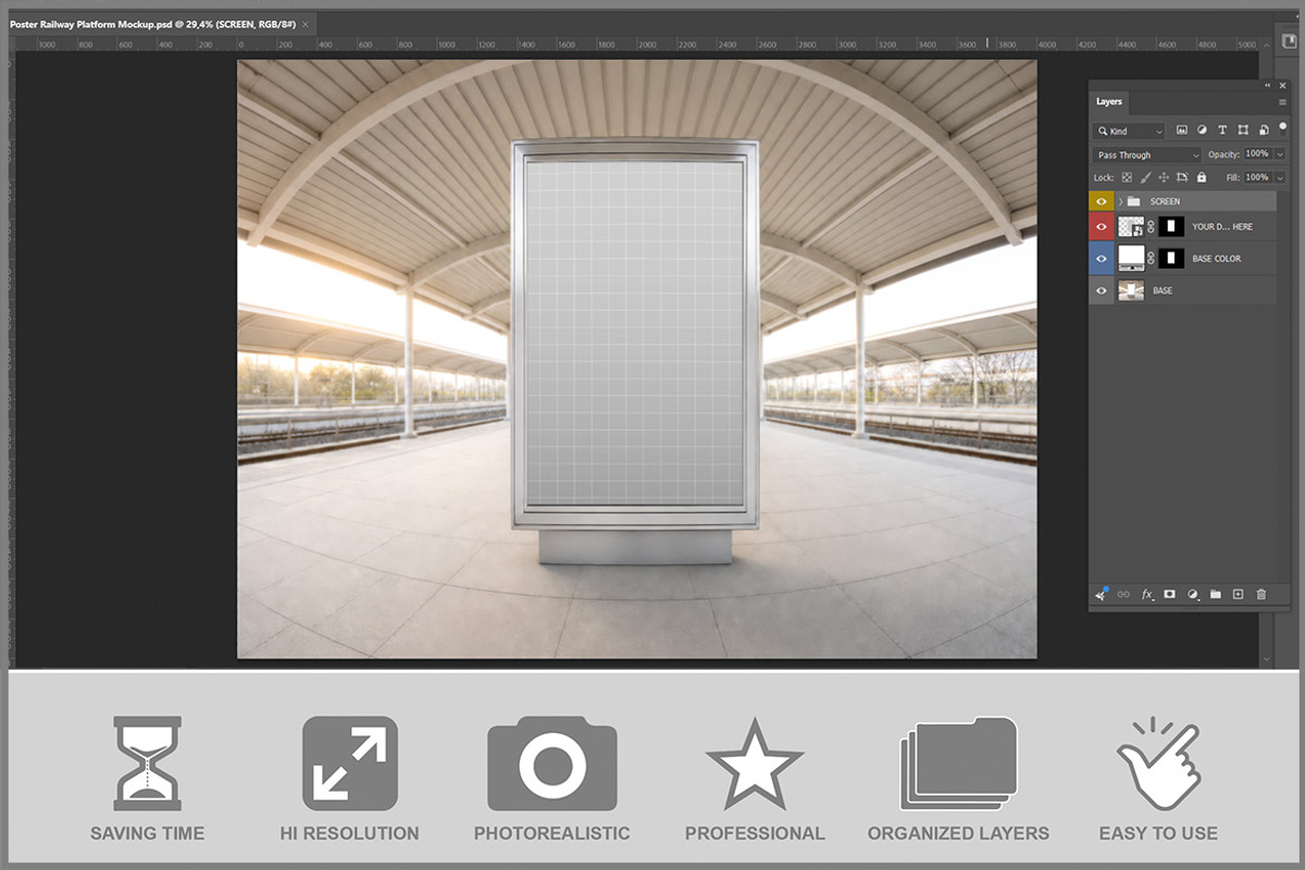 Poster Railway Platform Mockup PSD, an Advertising Mockup by Bruno's Shop (Photo 2 of 3)