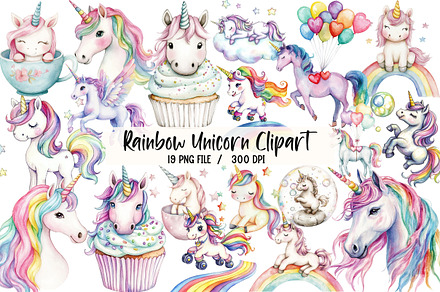Rainbow Unicorn Clipart, an Illustration by Libby Wishes