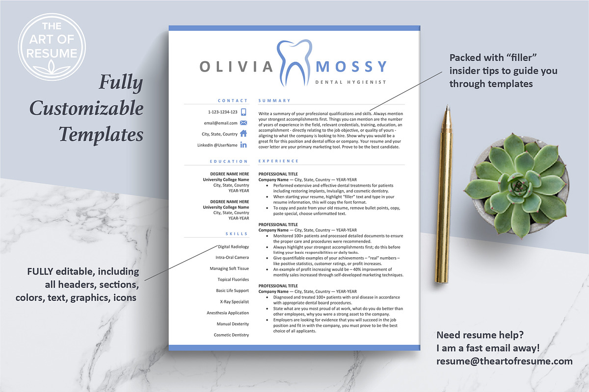 Hygienist Dental Dentist Resume CV, a Resume Template by The Art of Resume (Photo 3 of 8)