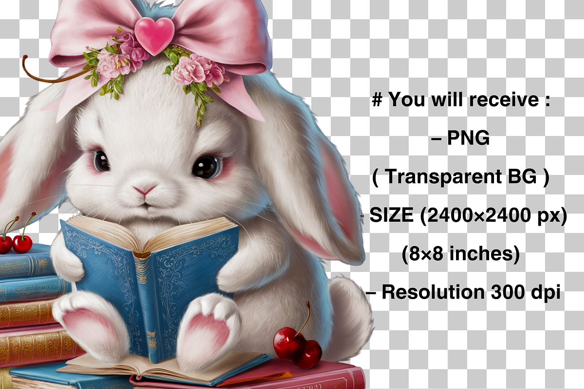 Bunny Reading Book PNG Clipart, an Illustration by Clipart Bloom