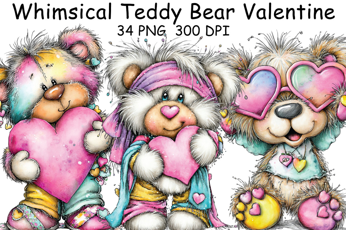 Whimsical Teddy Bear Valentine Clipa, an Illustration by CraftArtStudio (Photo 1 of 6)