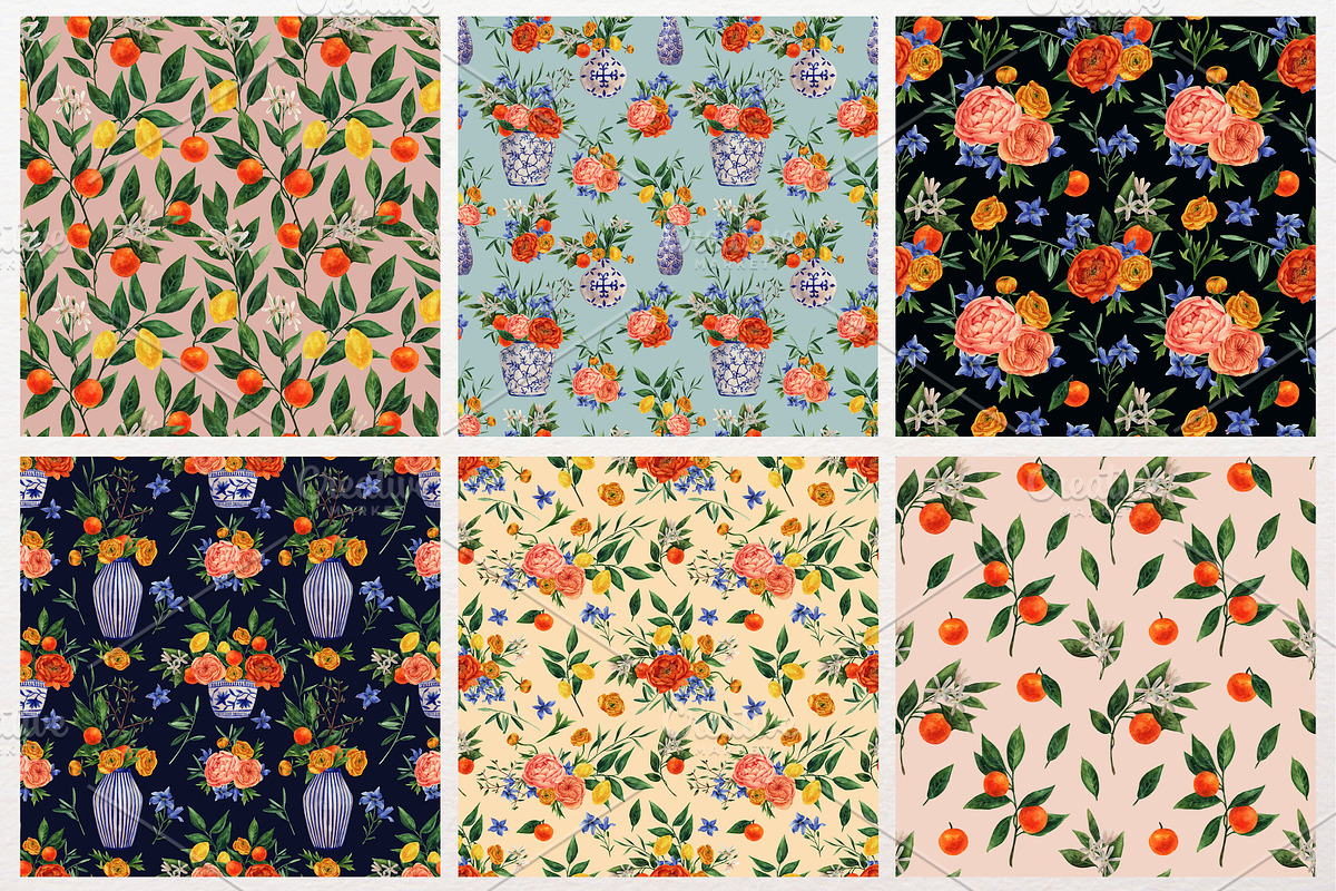Set of flowers and citrus, a Decorative Illustration by a_ptichkina (Photo 7 of 10)