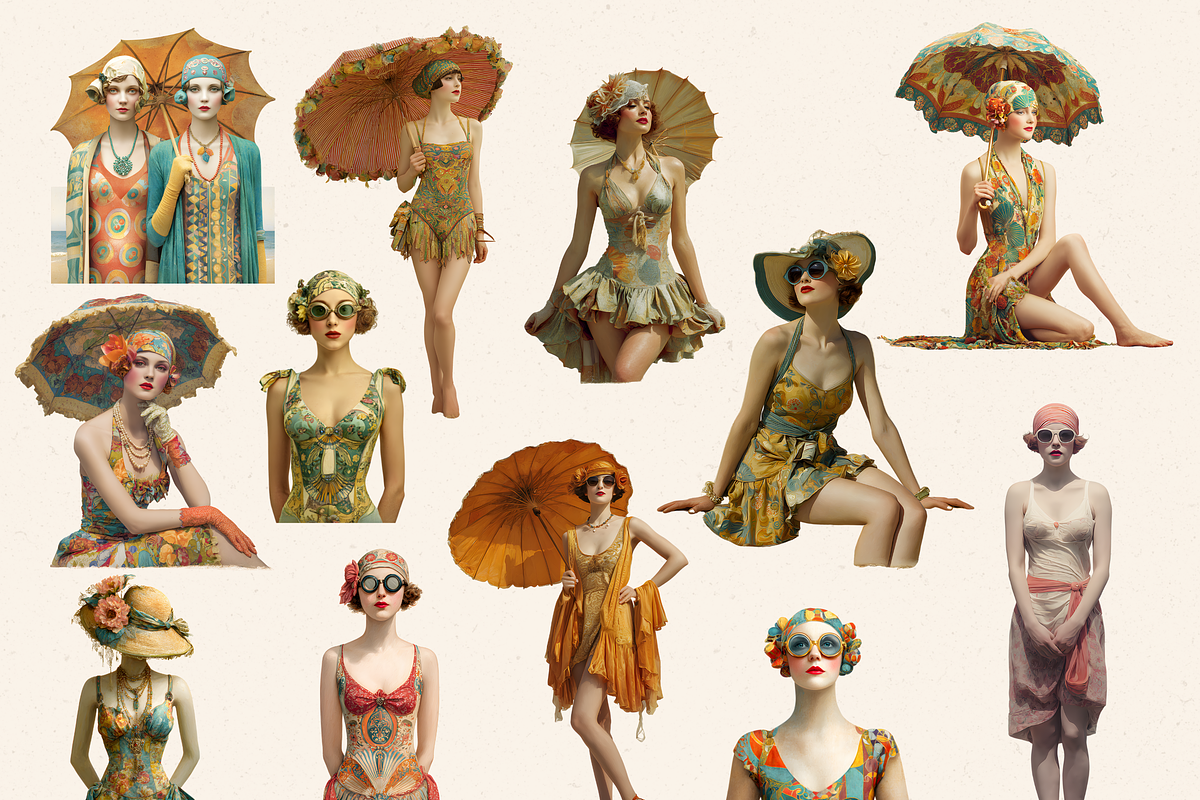 VINTAGE OLD LADY BEACH CLIPART PACK, a Person Illustration by Daring Digies (Photo 2 of 10)