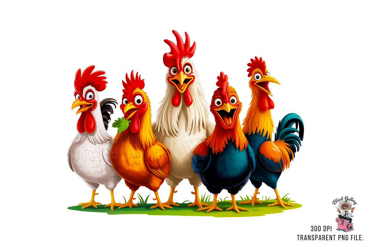 10 Funny Chickens Group PNG Clipart, an Illustration by Clipart Bloom (Photo 5 of 12)