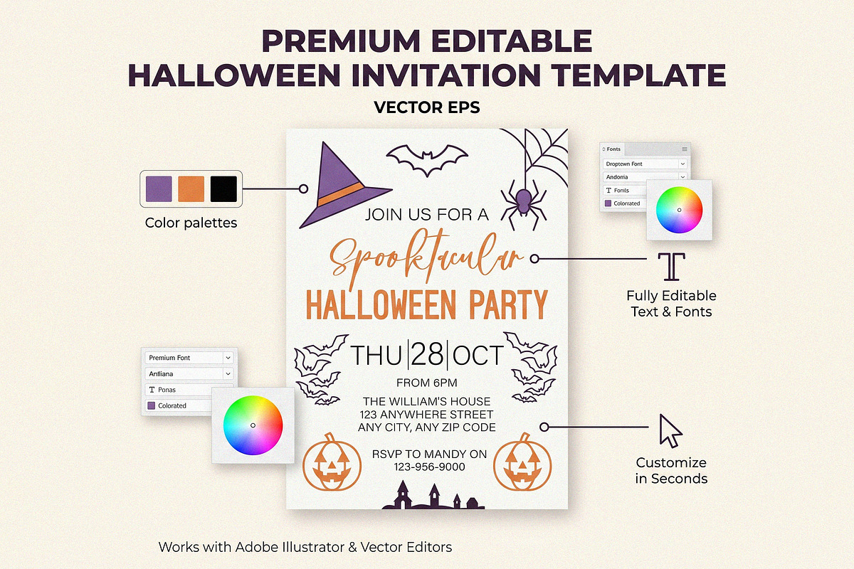 Halloween Party Invite EPS Template, an Invitation Template by NH graphic (Photo 1 of 3)