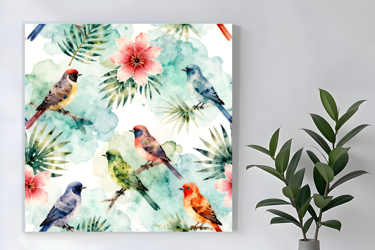 Colorful Watercolor Birds Seamless, a Pattern Graphic by Sharon Schwalbe (Photo 4 of 6)