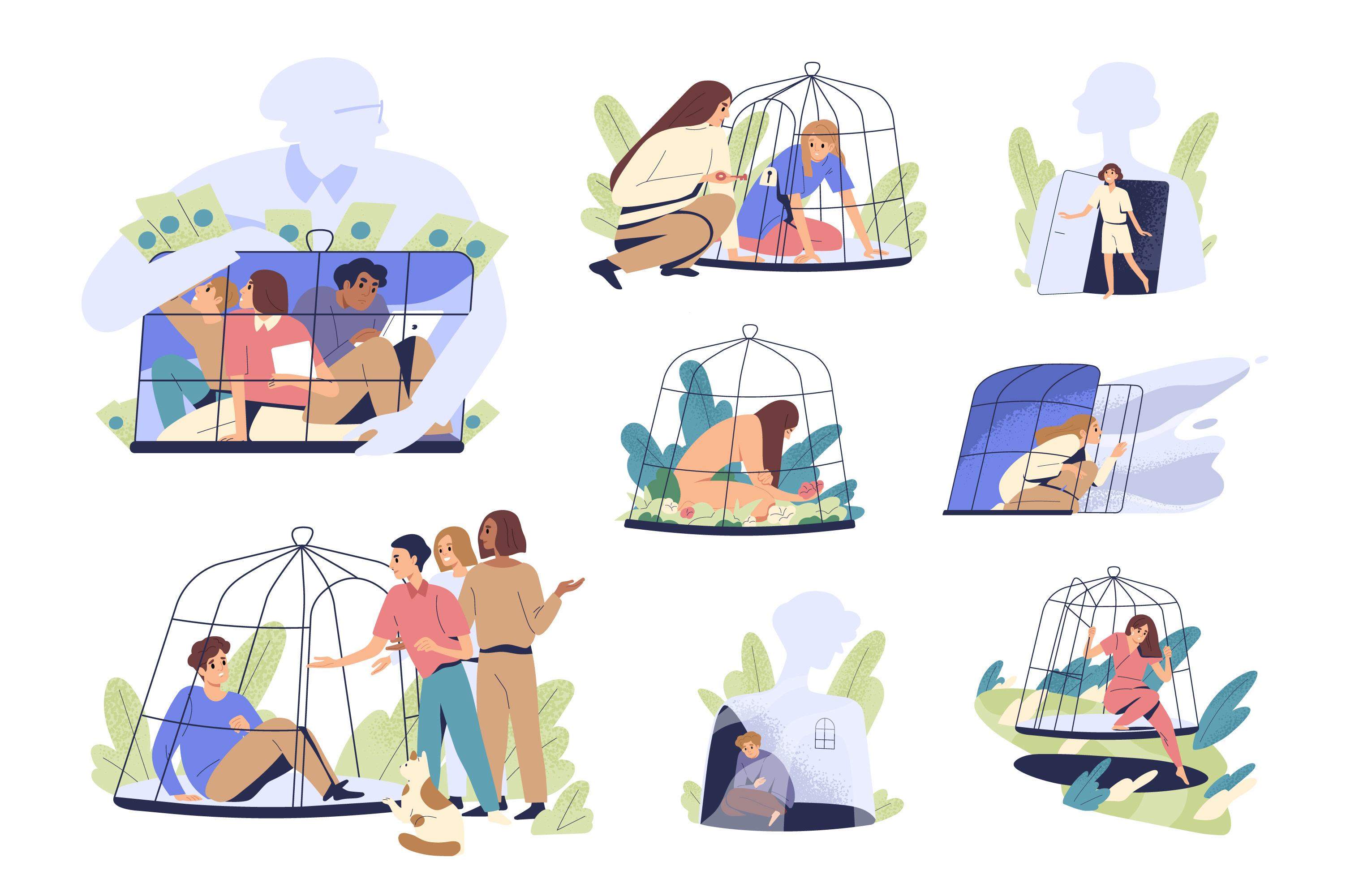 People in cage psychological concept, a Person Illustration by Good Studio