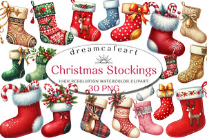 Christmas Stockings Clipart, an Illustration by DreamCafeArt