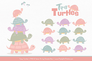 Grandmas Garden Turtle Stack Clipart, an Illustration by Amanda Ilkov