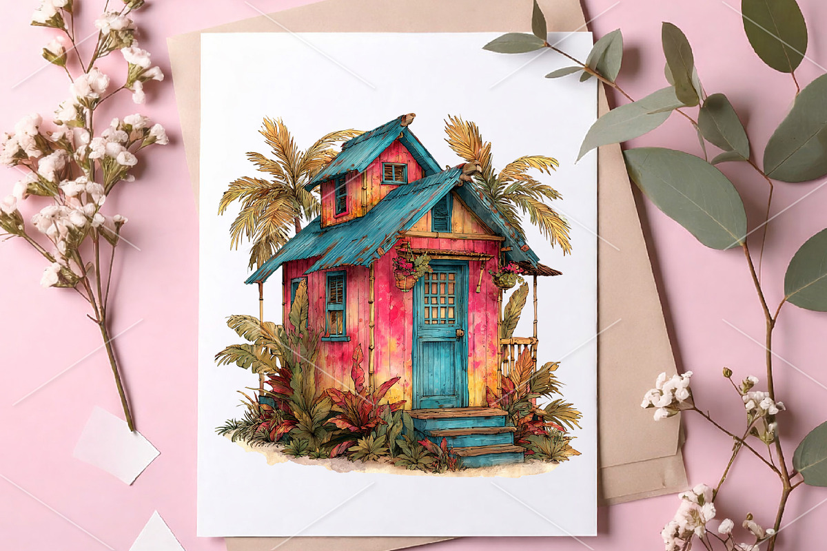 Watercolor Beach Huts Summer Clipart, an Illustration by Canvas Craft (Photo 5 of 7)