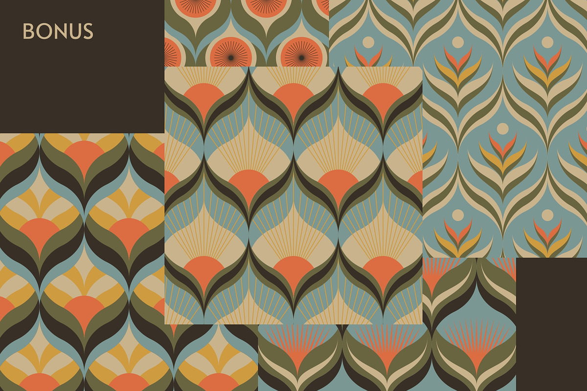 Retro Floral Seamless Patterns, a Pattern Graphic by tifftuff (Photo 5 of 6)