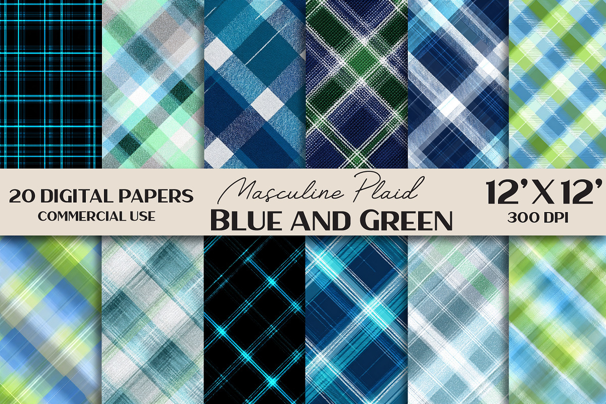 Masculine Plaid Blue and Green, an Illustration by Black Bird Studio (Photo 1 of 5)
