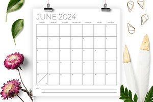 2024 Square 12x12 Calendar Template