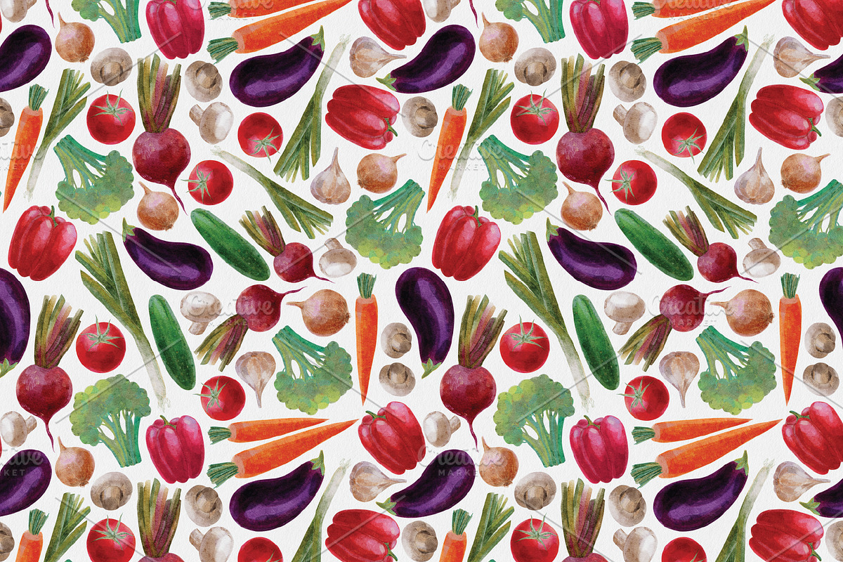Watercolour Vegetables Collection, a Pattern Graphic by Maria Budarkiewicz (Photo 3 of 11)