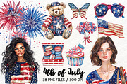 4th of July Watercolor Clipart PNG, a Decorative Illustration by Maysa Art (Thumbnail 1 of 5)