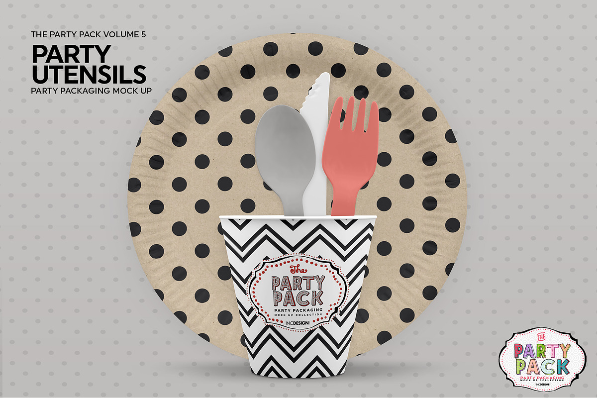 Party Plates and Utensils Mockup, a Cups & Container Mockup by INCDesign (Photo 3 of 7)