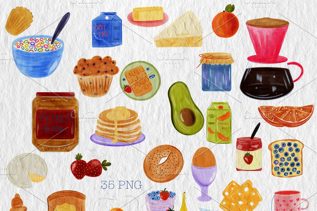 Breakfast WATERCOLOUR clipart pack, a Decorative Illustration by Oleksandra Illustrates (Photo 2 of 27)