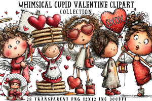 Whimsical Cupid Valentine Clipart, an Illustration by OK Design