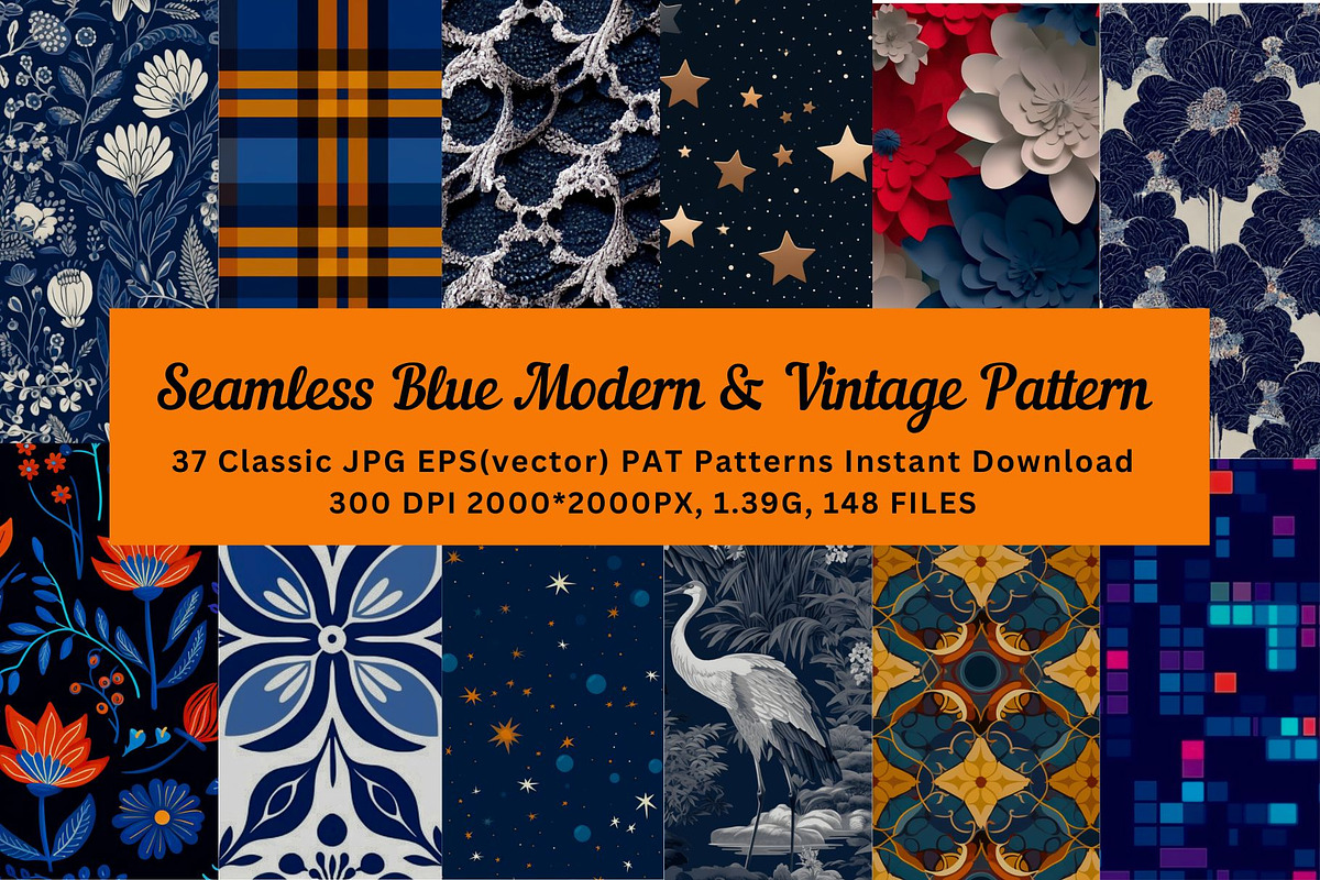 37 seamless blue modern pattern, a Pattern Graphic by ARTOZEN DIGITAL (Photo 1 of 15)