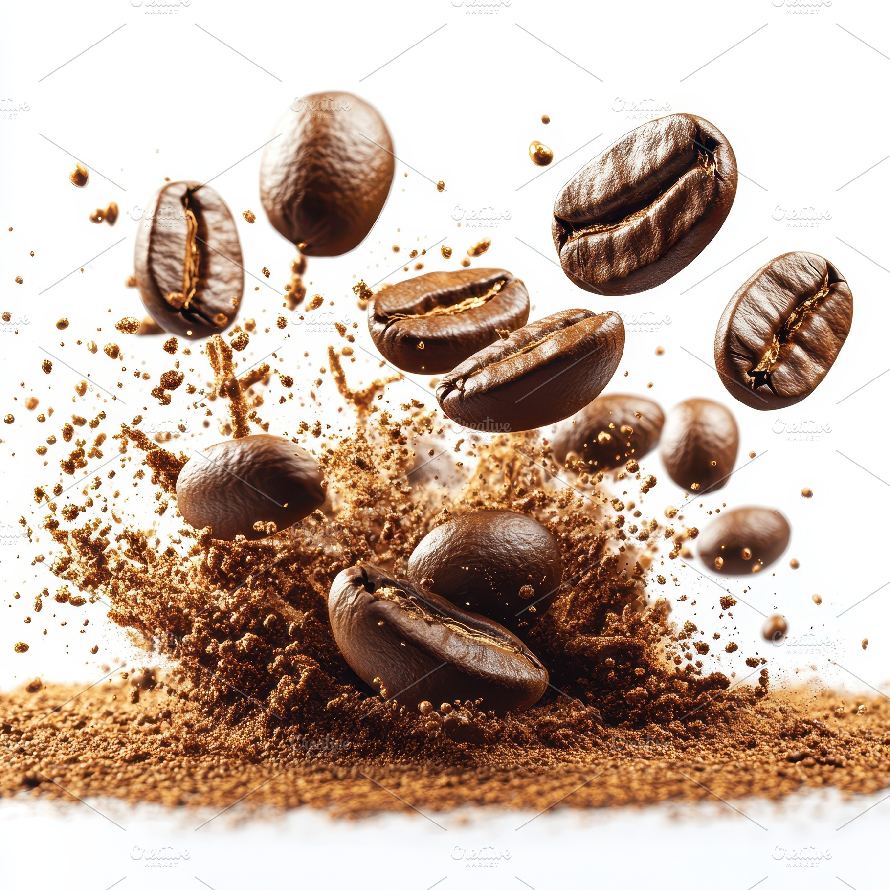 Coffee beans exploding into ground c, a Food & Drink Photo by Pixeness Studio