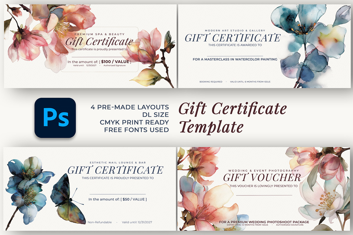 Floral Gift Voucher Template, a Stationery Template by BazziBa♥ (Photo 1 of 5)