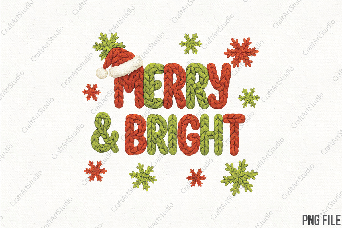 Merry and Bright Png Yarn Christmas, an Illustration by CraftArtStudio (Photo 1 of 4)