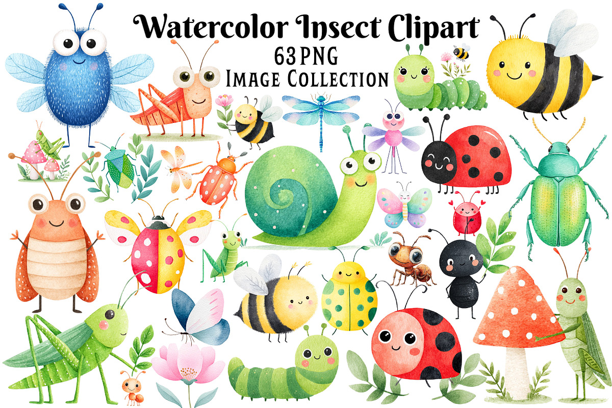 Watercolor Insects Clipart Bundle, an Illustration by Dream Creation (Photo 1 of 7)